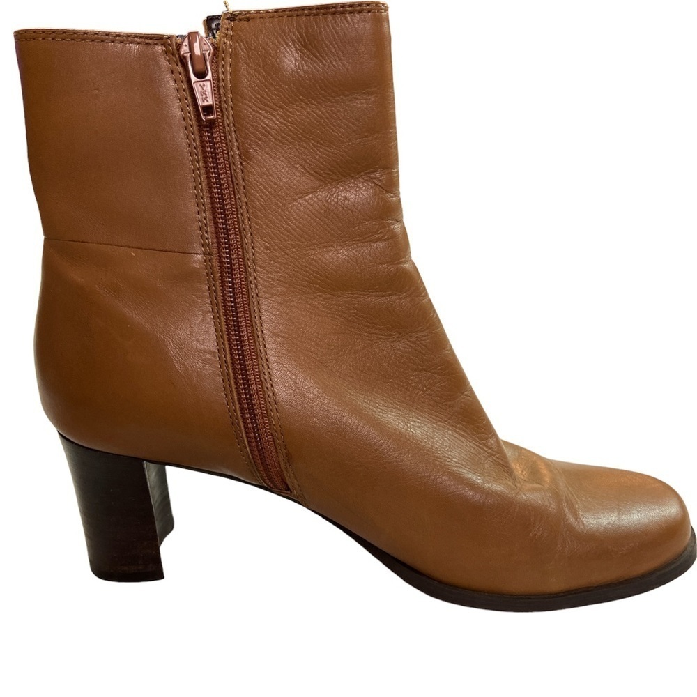 Madison & Max February Camel Stack Heeled Booties Size 7
